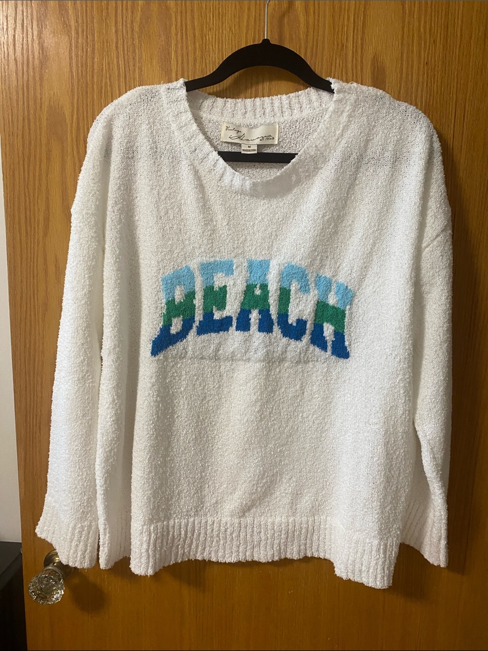Vintage Havana White 'BEACH' Cozy Crewneck Sweater